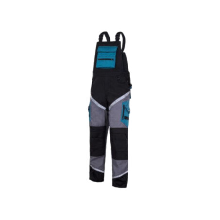 Dungarees; Size: XL; black-grey-turquoise; with reflector