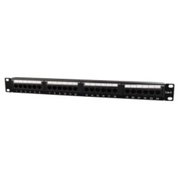 Patch panel; neagră; Număr porturi: 24; Cat: 6; RJ45 soclu x24