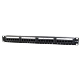 Patch panel; neagră; Număr porturi: 24; Cat: 5e; RJ45 soclu x24