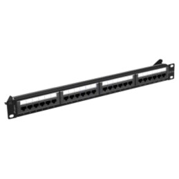 Patch panel; neagră; Număr porturi: 24; Cat: 6a; RJ45 soclu x24