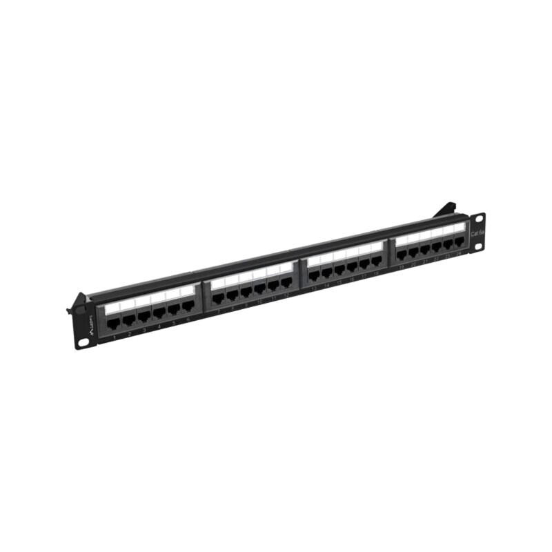 Patch panel; neagră; Număr porturi: 24; Cat: 6a; RJ45 soclu x24