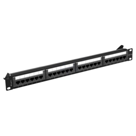 Patch panel; neagră; Număr porturi: 24; Cat: 6a; RJ45 soclu x24