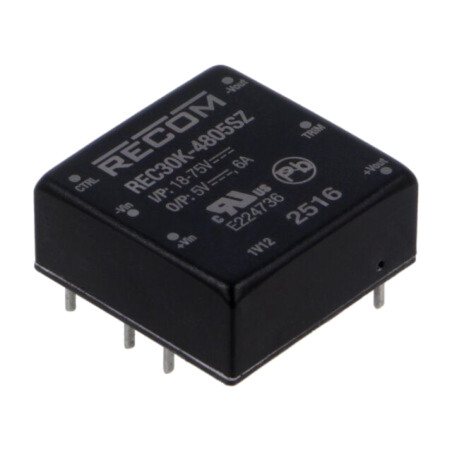 Convertor: DC/DC; 30W; Uintr: 36÷75VDC; Uieş: 5VDC; Iieş: 6A; 1"x1"