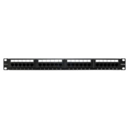 Patch panel; neagră; Număr porturi: 24; Cat: 5e; RJ45 soclu x24