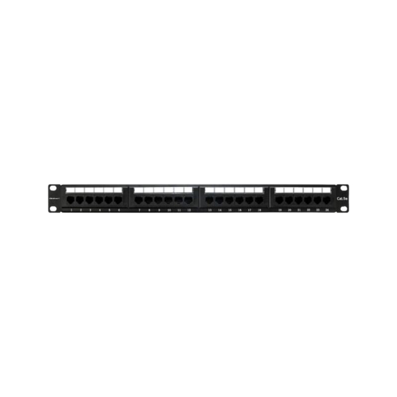 Patch panel; neagră; Număr porturi: 24; Cat: 5e; RJ45 soclu x24