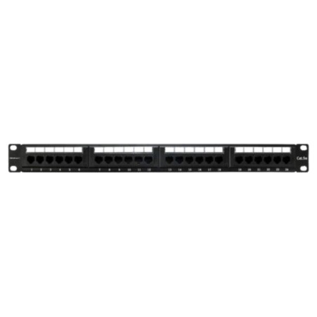 Patch panel; neagră; Număr porturi: 24; Cat: 5e; RJ45 soclu x24