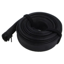 Organizator de cabluri; cu desfacere; neagră; L: 5m; poliester