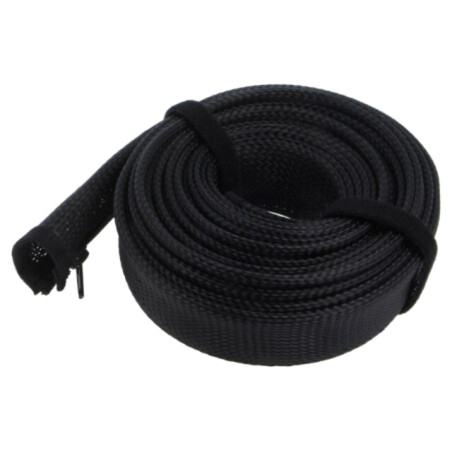 Organizator de cabluri; cu desfacere; neagră; L: 5m; poliester