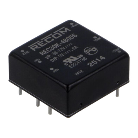 Convertor: DC/DC; 30W; Uintr: 36÷75VDC; Uieş: 5VDC; 1"x1"; REC30K