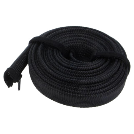 Organizator de cabluri; cu desfacere; neagră; L: 5m; poliester