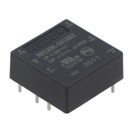 Convertor: DC/DC; 20W; Uintr: 9÷36VDC; Uieş: 12VDC; Uieş2: -12VDC