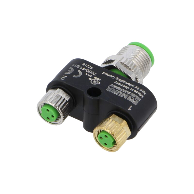 Adaptor în T; M12 tip masculin 4pin,M8 tip feminin 3pin x2 Adaptor în T; M12 tip masculin 4pin,M8 tip feminin 3pin x2