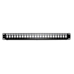 Patch panel; neagră; Număr porturi: 24; RJ45 soclu x24; RACK