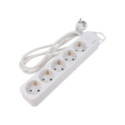 Prelungitor cu prize: de alimentare; Prize: 5; 250VAC; 16A; albă