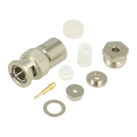 Conector: BNC; mufă; tată; drept; 50Ω; lipire,răsucire (clamp)