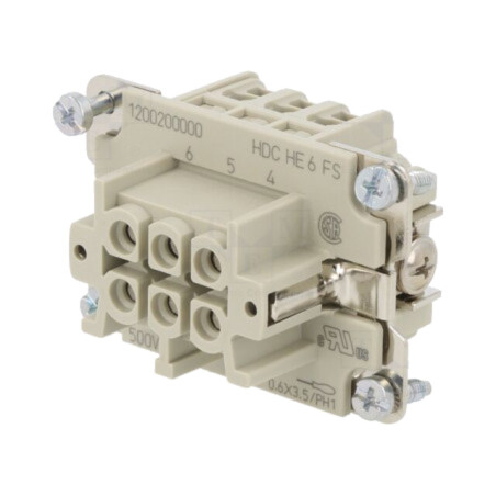 Conector: dreptunghiular; mamă; HDC; PIN: 6; 24A; 500V; 6+PE; drept