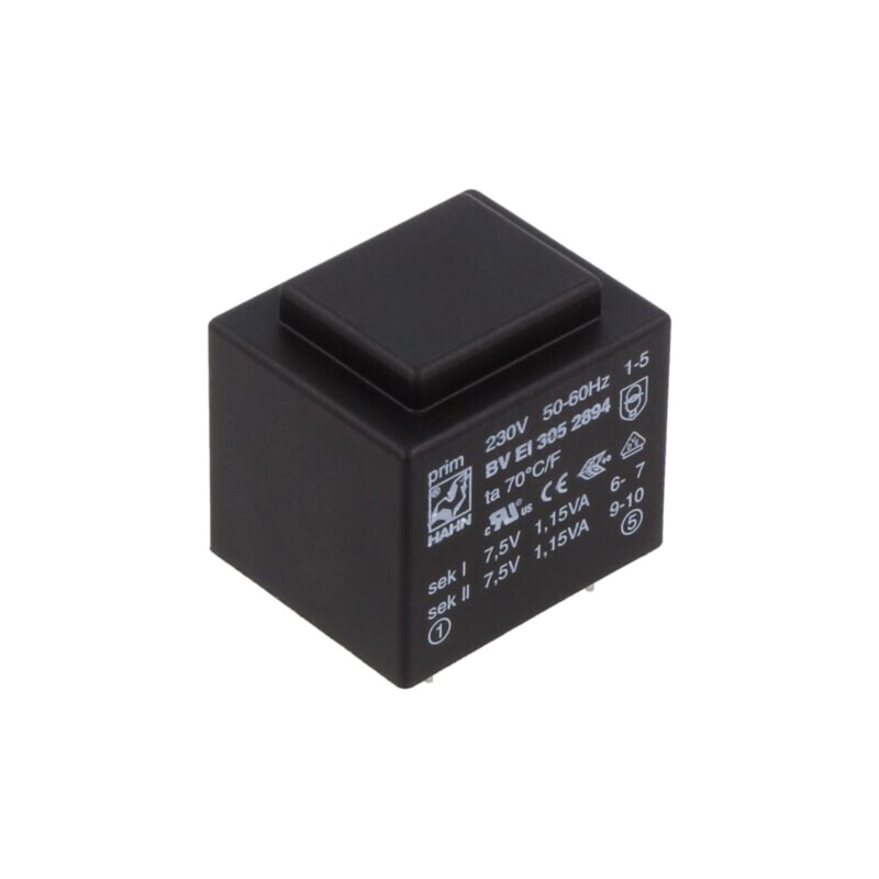 Transformator: încapsulat; 2,3VA; 230VAC; 7,5V; 7,5V; 153mA; 153mA Transformator: încapsulat; 2,3VA; 230VAC; 7,5V; 7,5V; 153mA; 153mA