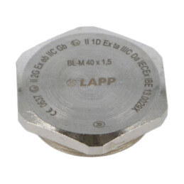 Capac de protecţie; M40; 1,5; IP68; alamă; Acoperire: nichel; 45mm