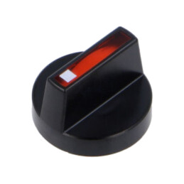 Buton rotativ; Culoare buton: roşie; plastic; Ø18mm; Corp: neagră