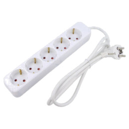 Prelungitor alimentare; 3x1mm2; Schuko; Prize: 5; gumă; alb; 1,5m