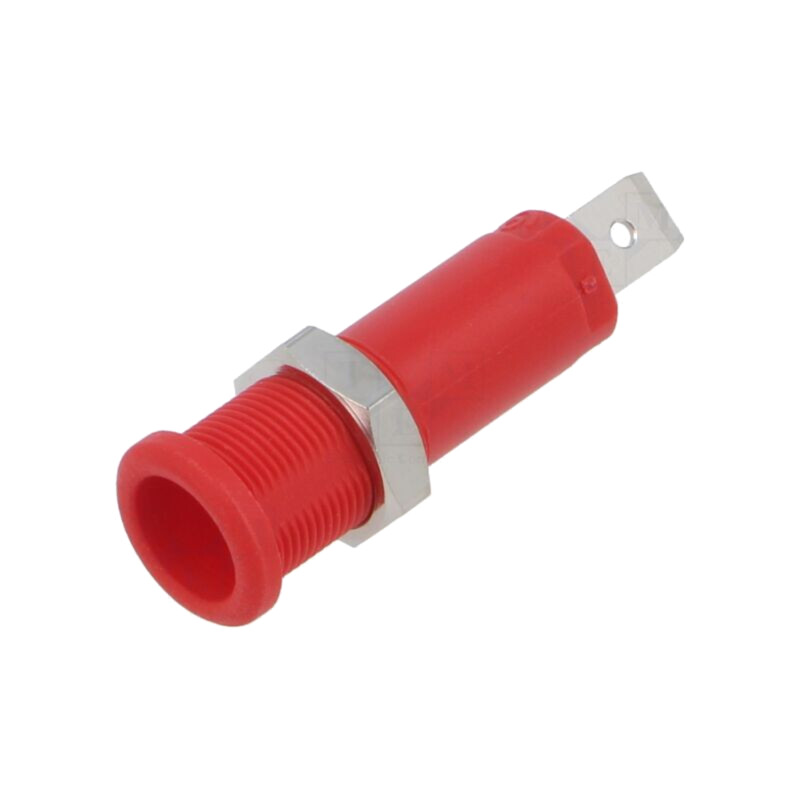 Conector: banană 4mm; soclu; 10A; 5kV; roşie; pe panou,înşurubare