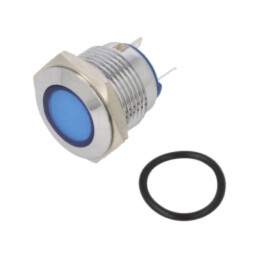 Lampă de control: LED; plată; albastră; 12VDC; 12VAC; Ø16mm; alamă
