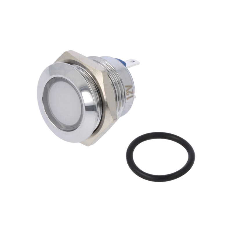 Lampă de control: LED; plată; albă; 12VDC; 12VAC; Ø16mm; conectori