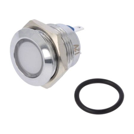 Lampă de control: LED; plată; albă; 12VDC; 12VAC; Ø16mm; conectori