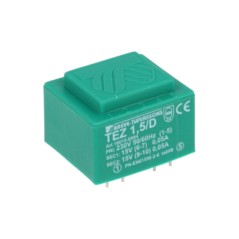 Transformator: încapsulat; 1,5VA; 230VAC; 15V; 15V; 5mA; 50mA; PCB