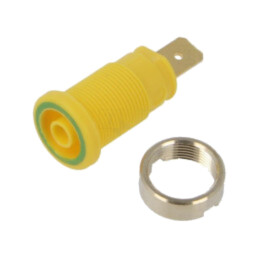 Conector: banană 4mm; soclu; 32A; 1kV; galben-verde; aurit; 33mm