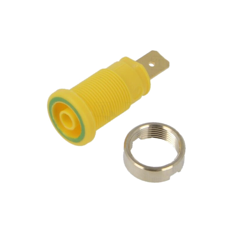 Conector: banană 4mm; soclu; 32A; 1kV; galben-verde; aurit; 33mm Conector: banană 4mm; soclu; 32A; 1kV; galben-verde; aurit; 33mm