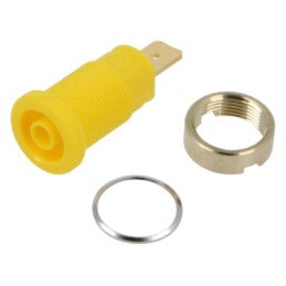 Conector: banană 4mm; soclu; 32A; 1kV; galbenă; aurit; 33mm