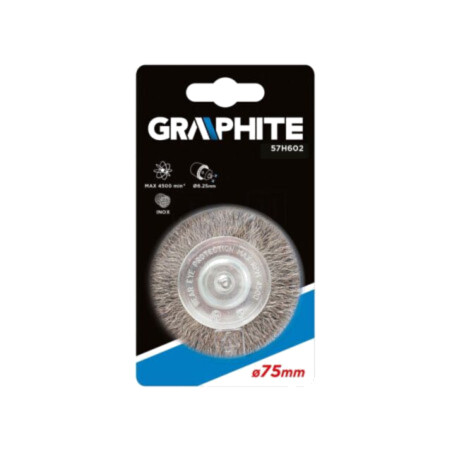 Perie disc; 75mm; Ø: 6,25mm; oţel,Oţel rezistent la acizi; cu ax