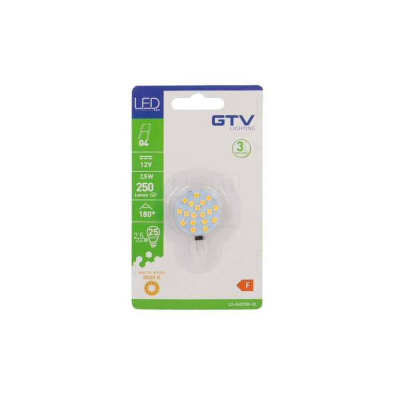 Lampă LED; alb cald; G4; 12VDC; 250lm; 2,5W; 180°; 3000K