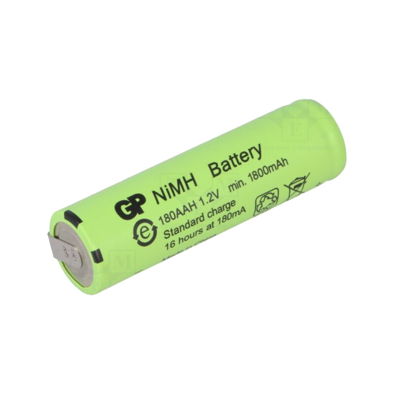 Acumul: Ni-MH; AA; 1,2V; 1800mAh; urechi pentru lipire; 180mA Acumul: Ni-MH; AA; 1,2V; 1800mAh; urechi pentru lipire; 180mA