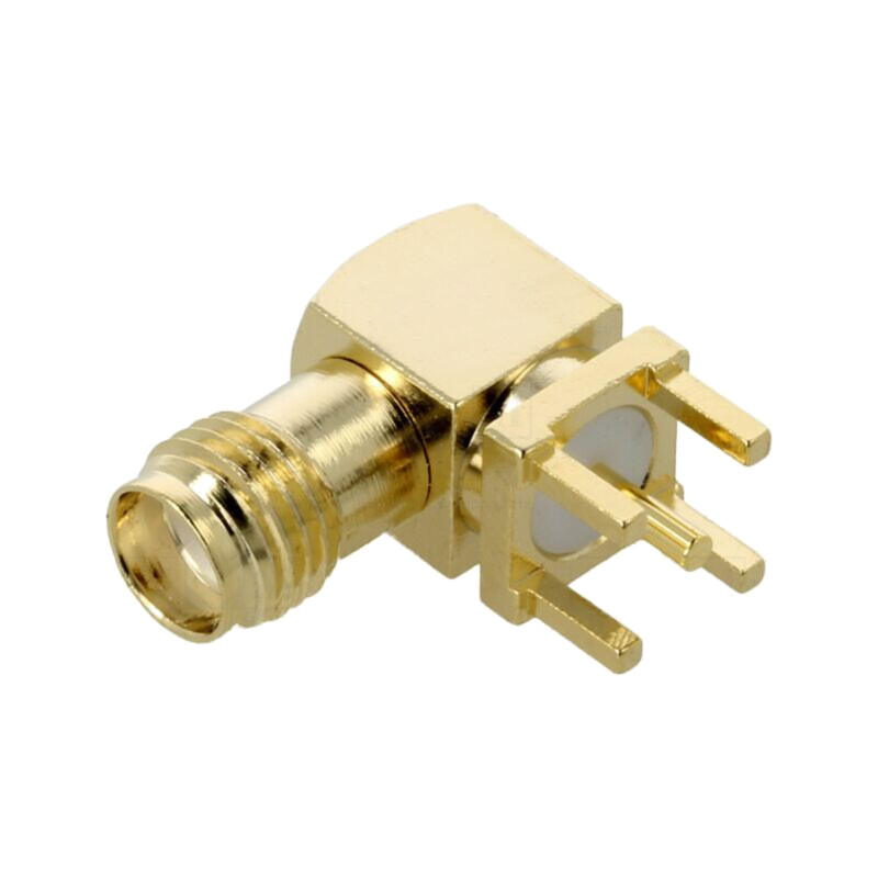 Conector: SMA; soclu; mamă; în unghi; THT; pentru PCB; PTFE; aurit