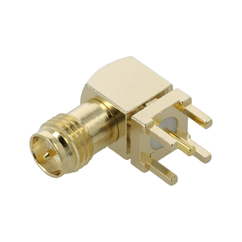 Conector: RP-SMA; soclu; tată; în unghi; THT; pentru PCB; PTFE Conector: RP-SMA; soclu; tată; în unghi; THT; pentru PCB; PTFE