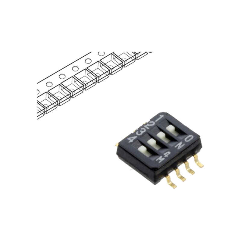 Comutator: DIP-SWITCH; Număr secţiuni: 4; OFF-ON; 0,1A/6VDC; SMT Comutator: DIP-SWITCH; Număr secţiuni: 4; OFF-ON; 0,1A/6VDC; SMT
