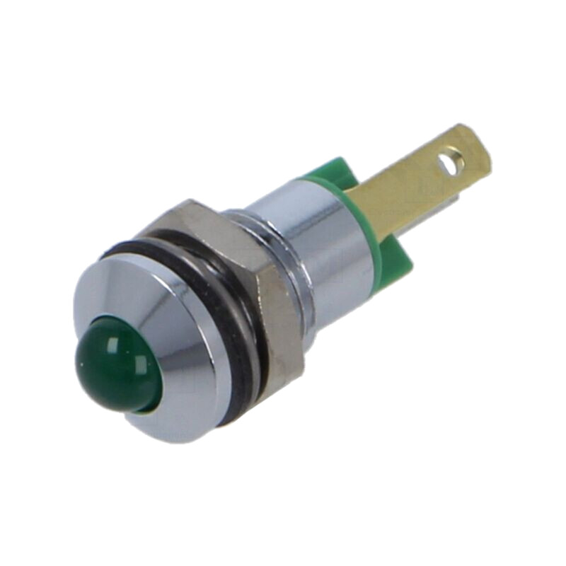 Lampă de control: LED; convex; verde; 2,2VDC; Ø8mm; metal Lampă de control: LED; convex; verde; 2,2VDC; Ø8mm; metal