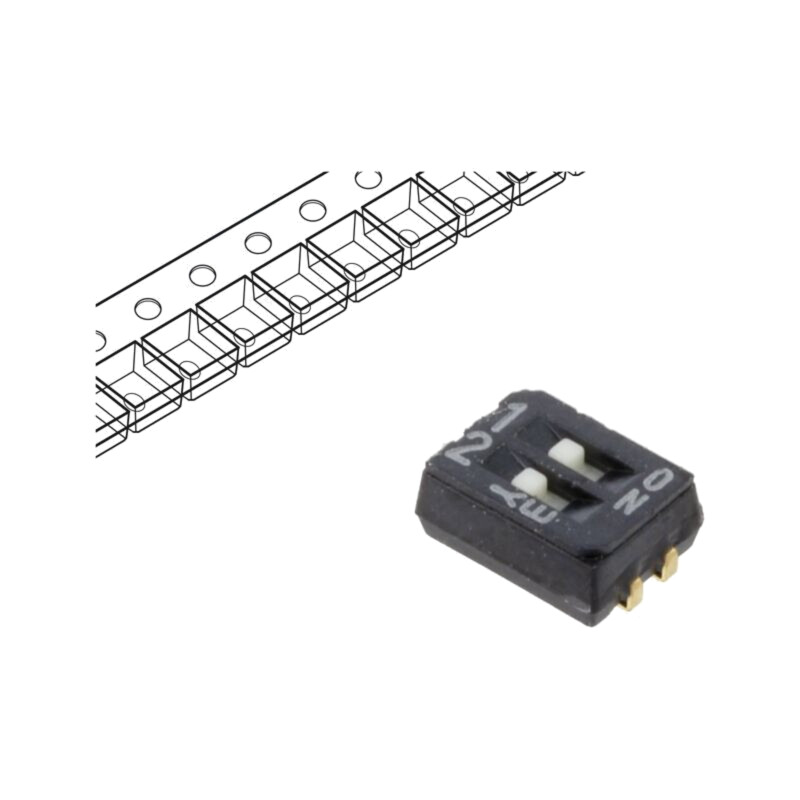 Comutator: DIP-SWITCH; Număr secţiuni: 2; OFF-ON; 0,1A/6VDC; SMT