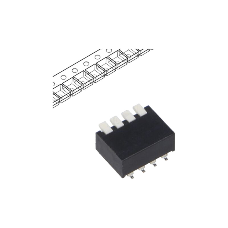 Comutator: DIP-SWITCH; Număr secţiuni: 4; OFF-ON; 25mA/24VDC; SMT Comutator: DIP-SWITCH; Număr secţiuni: 4; OFF-ON; 25mA/24VDC; SMT