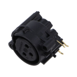 Conector: XLR; soclu; mamă; PIN: 3; în unghi 90°; cu buton; THT; 6A