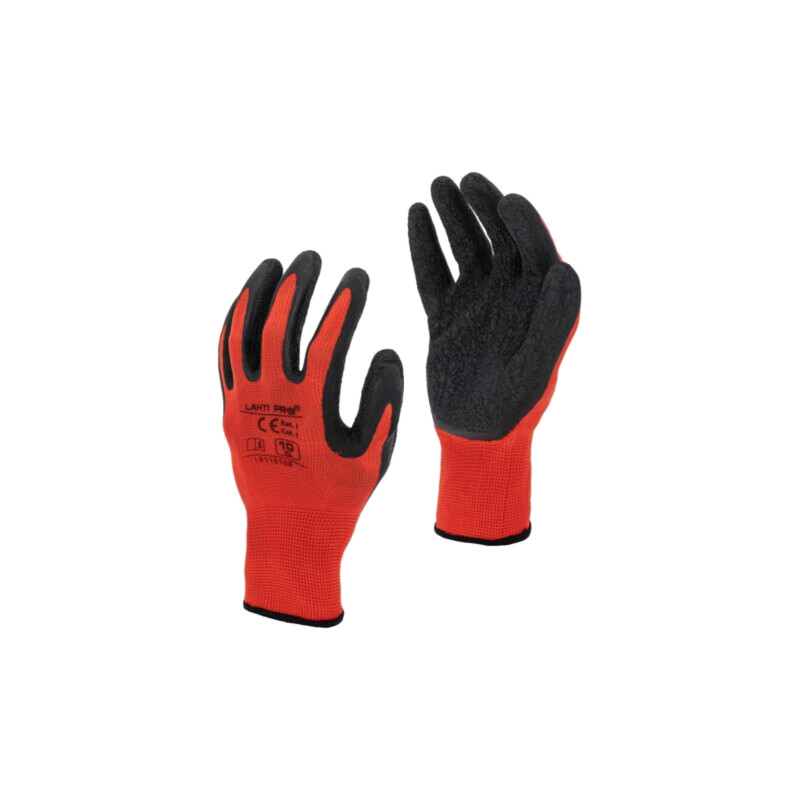 Mănuşi de protecţie; Dimensiune: 10; roşu-negru; latex,poliester Mănuşi de protecţie; Dimensiune: 10; roşu-negru; latex,poliester