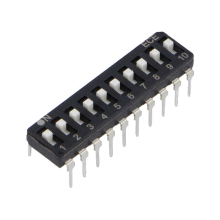 Comutator: DIP-SWITCH; Număr secţiuni: 10; OFF-ON; 0,025A/24VDC