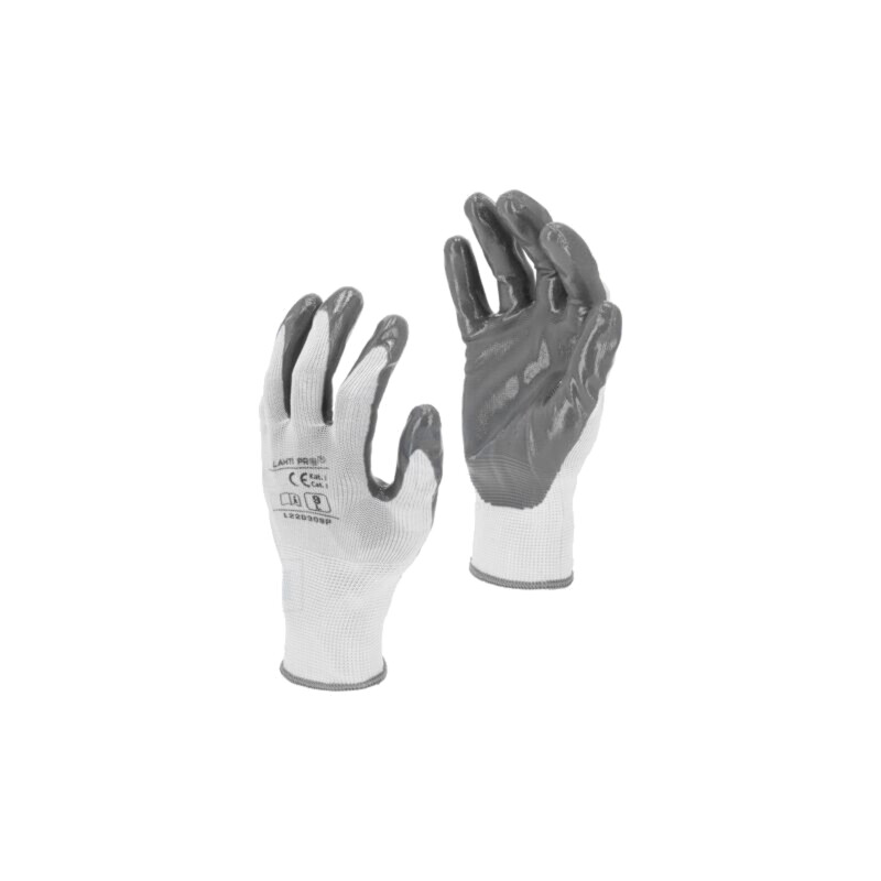 Mănuşi de protecţie; Dimensiune: 9; gri/alb; nitril,poliester Mănuşi de protecţie; Dimensiune: 9; gri/alb; nitril,poliester