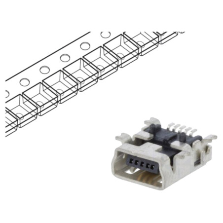 Conector: USB B mini; soclu; SMT; PIN: 5; orizontală