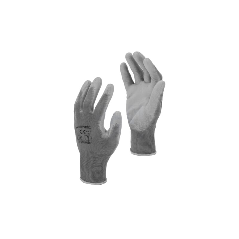 Mănuşi de protecţie; Dimensiune: 9; gri; poliester,PU; agăţătoare Mănuşi de protecţie; Dimensiune: 9; gri; poliester,PU; agăţătoare