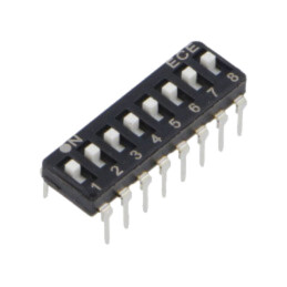 Comutator: DIP-SWITCH; Număr secţiuni: 8; OFF-ON; 0,025A/24VDC