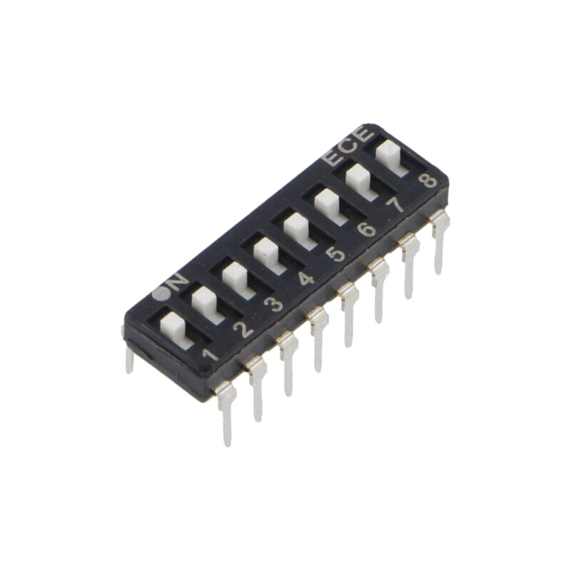 Comutator: DIP-SWITCH; Număr secţiuni: 8; OFF-ON; 0,025A/24VDC
