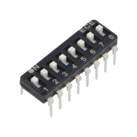 Comutator: DIP-SWITCH; Număr secţiuni: 8; OFF-ON; 0,025A/24VDC